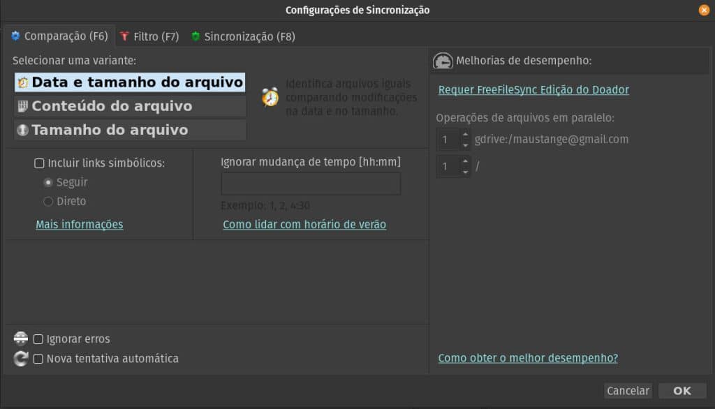 FreeFileSync Configurações